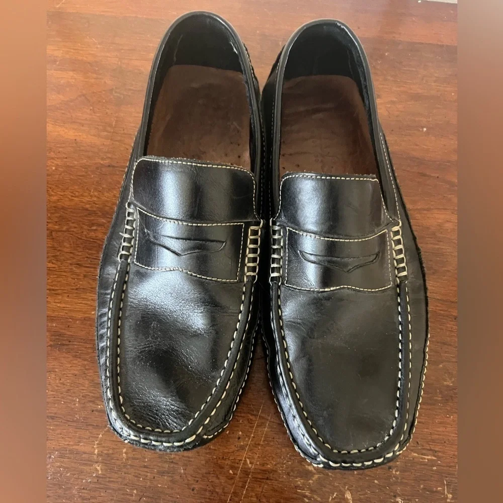 Clarks England Mens Shoe Size 9M Black Leather Driver Penny Loafers Comfort